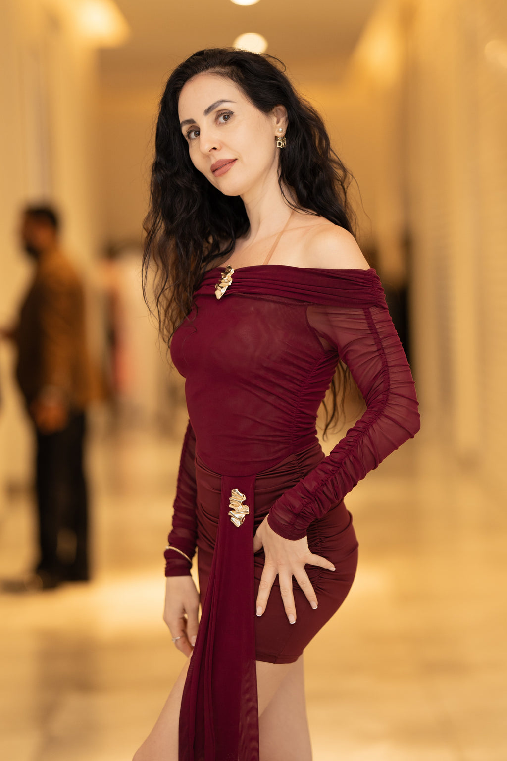 ✨ Burgundy Off-Shoulder Maxi Dress