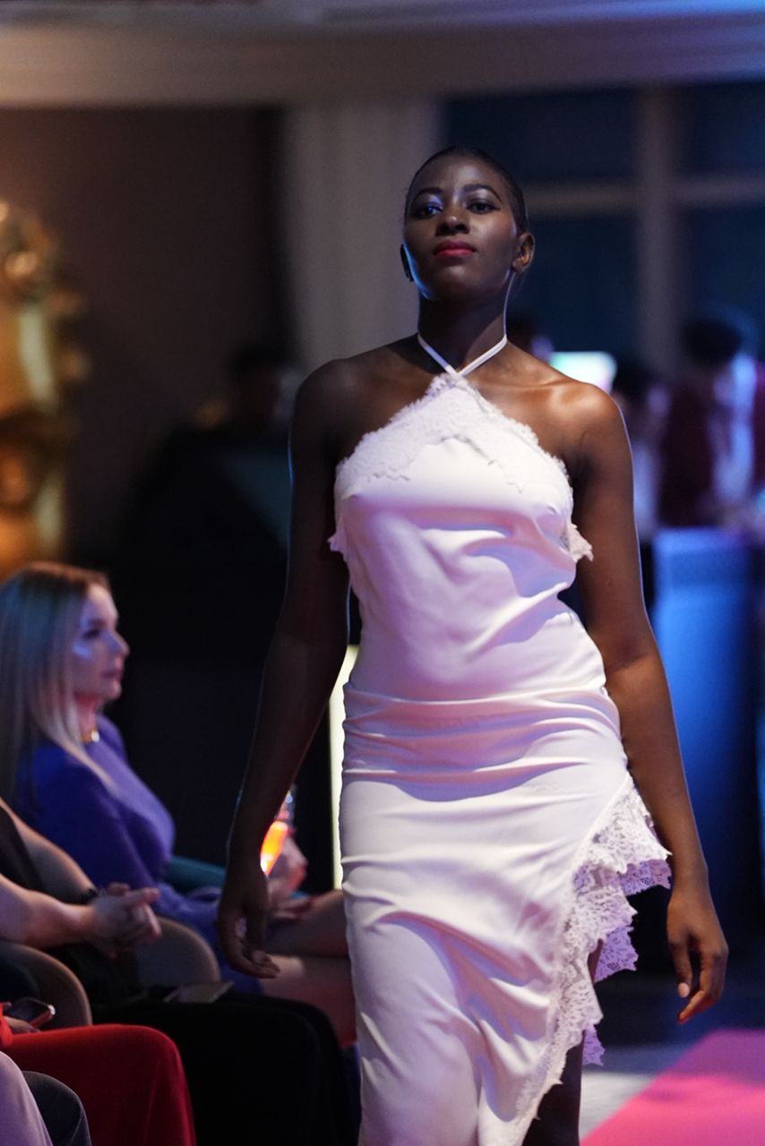 Ivory Lace Ruched Dress