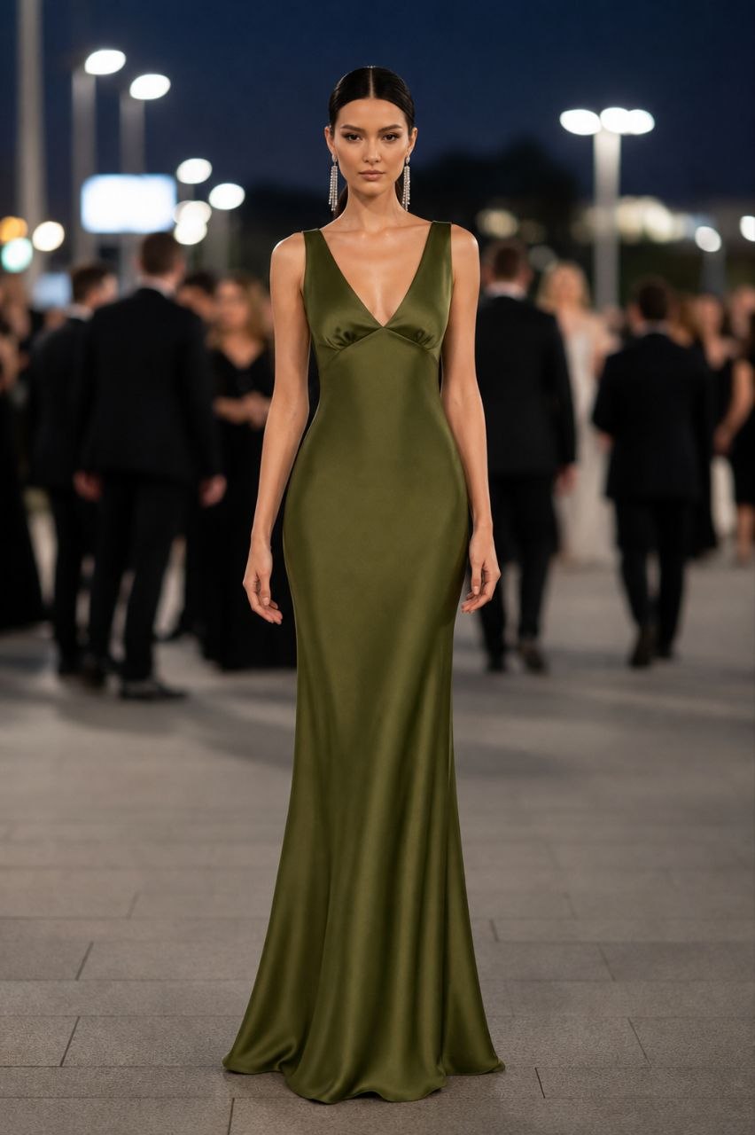 ✨ Olive Satin Maxi Dress | Nemara Fashion boutique ✨