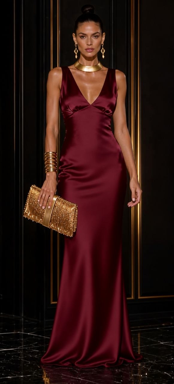 ✨ Burgundy Satin Maxi Dress | Nemara Fashion Boutique